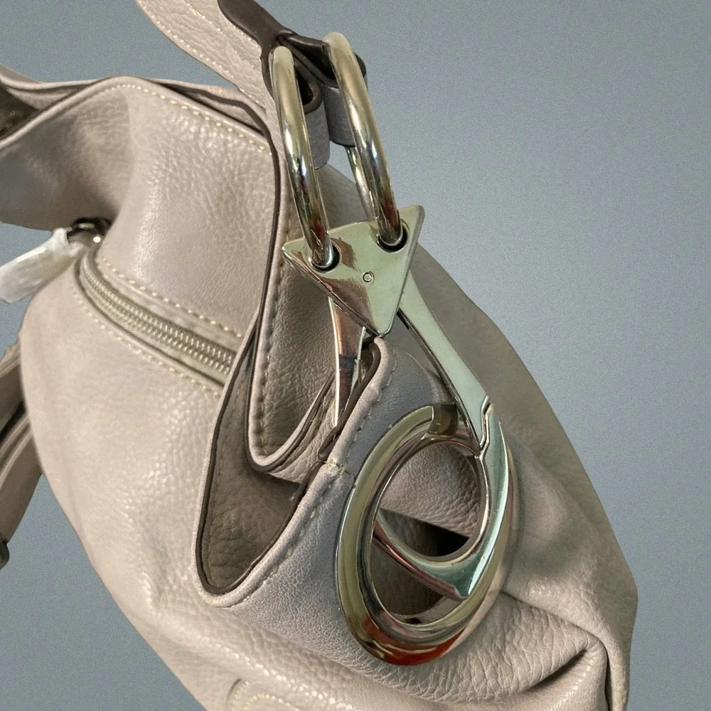 New Americana Purse Beige Pebbled Faux Leather‎ Handbag Pockets Shoulder Strap
